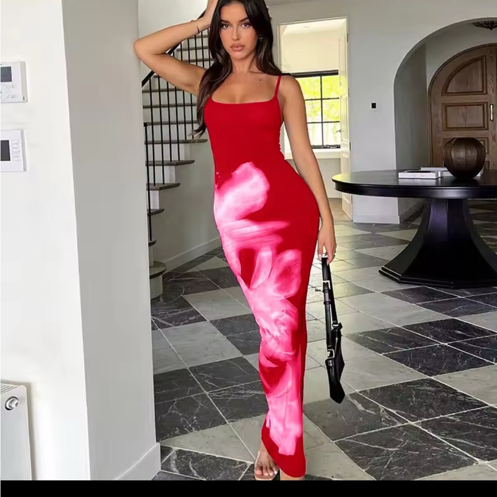 Rossignol Strapless Red and Pink Dress